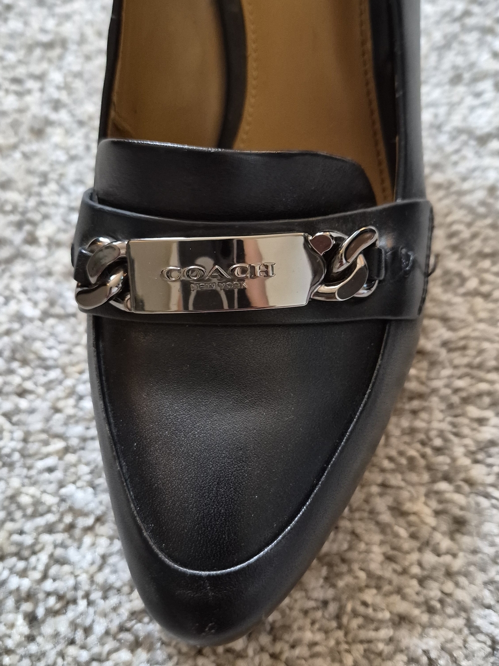COACH Black Leather Loafer with Silver Plaque 7.5B - Picture 2 of 9